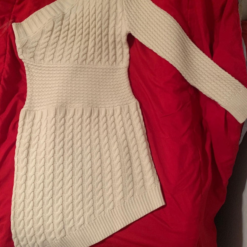 Cream Asymmetric One Shoulder Knit Dress